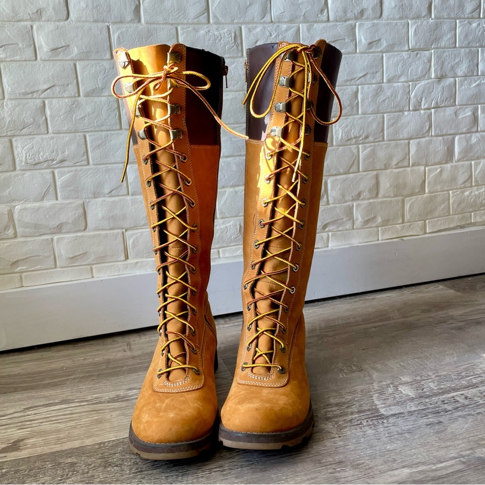 Timberland Premium 14 Inch Knee-High Lace-Up Boots in Wheat Nubuck Size 7.5 - Picture 6 of 16
